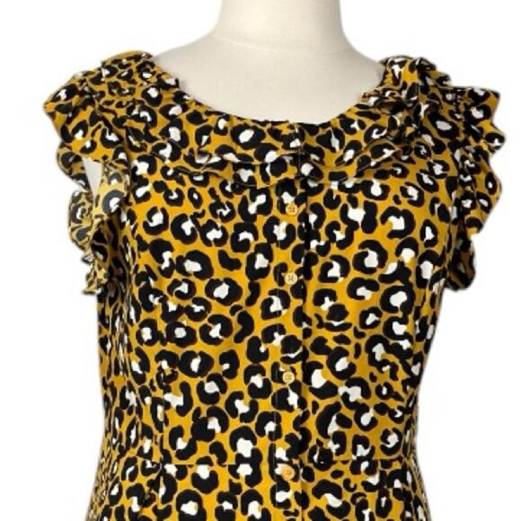 Who What Wear Midi Dress Ruffle Collar Yellow Leopard Women’s Plus Size XXL - Picture 6 of 13